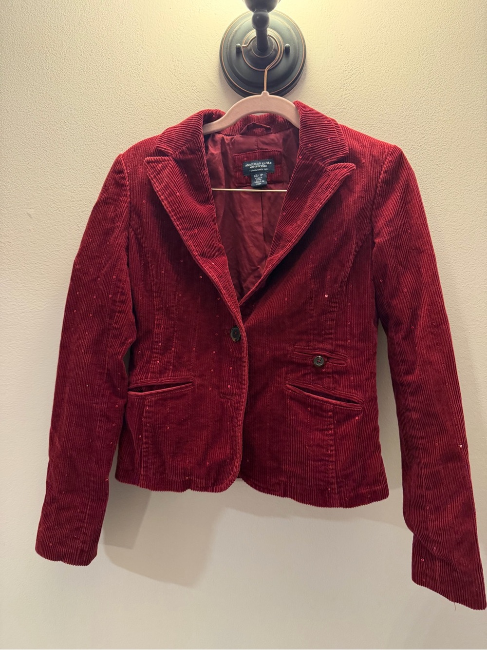 American Eagle Burgundy Corduroy Sequin Blazer Jacket Red XS